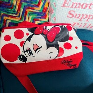 Disney Minnie Mouse Red White Canvas Crossbody Bag with Polka Dot Bow
